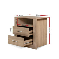 Artiss Bedside Table 2 Drawers with Shelf - TARA Oak Furniture Kings Warehouse