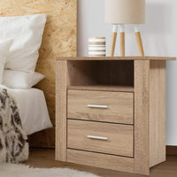 Artiss Bedside Table 2 Drawers with Shelf - TARA Oak Furniture Kings Warehouse