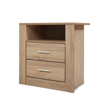 Artiss Bedside Table 2 Drawers with Shelf - TARA Oak Furniture Kings Warehouse