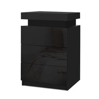 Artiss Bedside Table LED 3 Drawers - COLEY Black Furniture Kings Warehouse