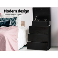Artiss Bedside Table LED 3 Drawers - COLEY Black Furniture Kings Warehouse
