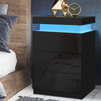 Artiss Bedside Table LED 3 Drawers - COLEY Black Furniture Kings Warehouse