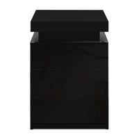 Artiss Bedside Table LED 3 Drawers - COLEY Black Furniture Kings Warehouse