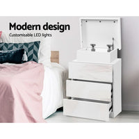Artiss Bedside Table LED 3 Drawers - COLEY White Furniture Kings Warehouse