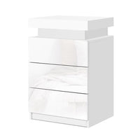 Artiss Bedside Table LED 3 Drawers - COLEY White Furniture Kings Warehouse