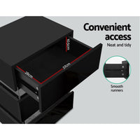 Artiss Bedside Table LED 3 Drawers - LUMI Black Furniture Kings Warehouse