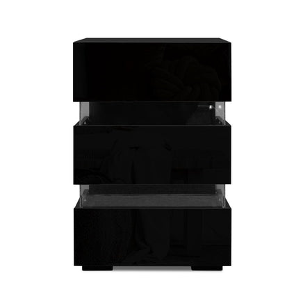 Artiss Bedside Table LED 3 Drawers - LUMI Black Furniture Kings Warehouse