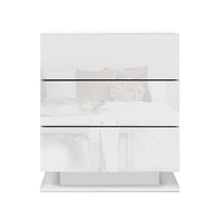 Artiss Bedside Table LED 3 Drawers - MORI White Furniture Kings Warehouse