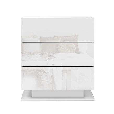 Artiss Bedside Table LED 3 Drawers - MORI White Furniture Kings Warehouse