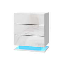 Artiss Bedside Table LED 3 Drawers - MORI White Furniture Kings Warehouse