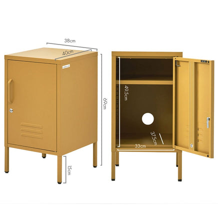 Artiss Bedside Table Metal Cabinet - Yellow Furniture Kings Warehouse