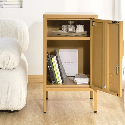 Artiss Bedside Table Metal Cabinet - Yellow Furniture Kings Warehouse