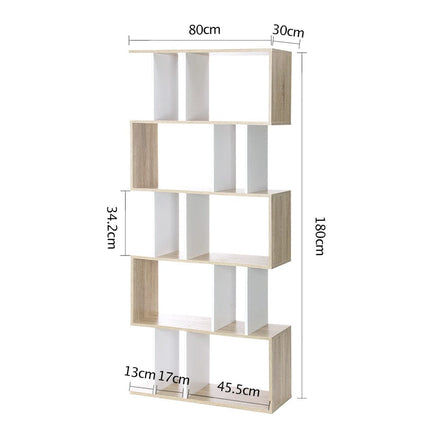 Artiss Bookshelf 5 Tiers - RITA White and Oak Furniture Kings Warehouse