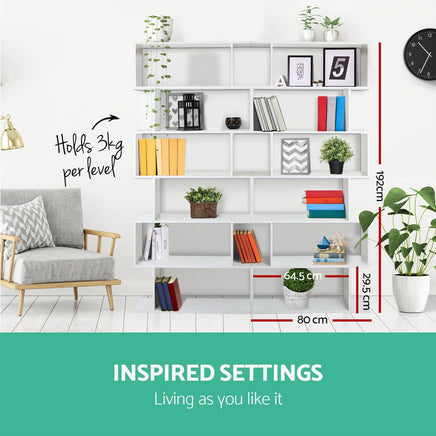 Artiss Bookshelf 6 Tiers - RIVA White Furniture Kings Warehouse