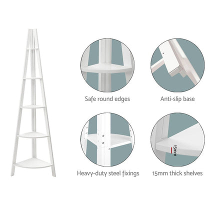 Artiss Bookshelf Corner Shelf 5 Tiers - CANE White Furniture Kings Warehouse