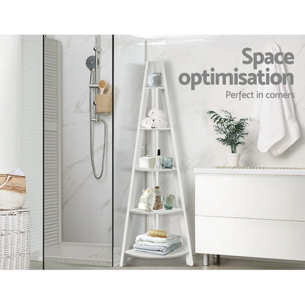 Artiss Bookshelf Corner Shelf 5 Tiers - CANE White Furniture Kings Warehouse