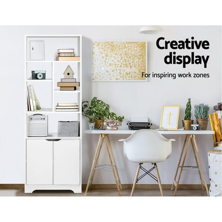Artiss Bookshelf with Cabinet - GINA White Furniture Kings Warehouse