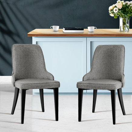 Artiss Dining Chairs Set of 2 Linen Fabric Grey Furniture Kings Warehouse