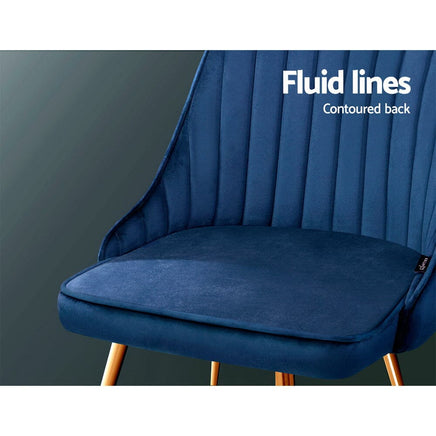 Artiss Dining Chairs Set of 2 Velvet Channel Tufted Blue Furniture Kings Warehouse