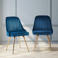 Artiss Dining Chairs Set of 2 Velvet Channel Tufted Blue Furniture Kings Warehouse
