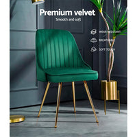 Artiss Dining Chairs Set of 2 Velvet Channel Tufted Green Furniture Kings Warehouse