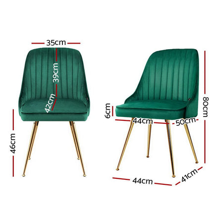 Artiss Dining Chairs Set of 2 Velvet Channel Tufted Green Furniture Kings Warehouse