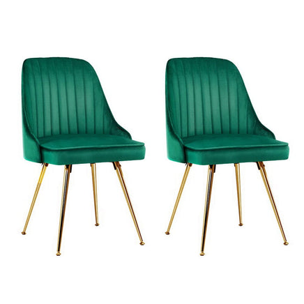Artiss Dining Chairs Set of 2 Velvet Channel Tufted Green Furniture Kings Warehouse