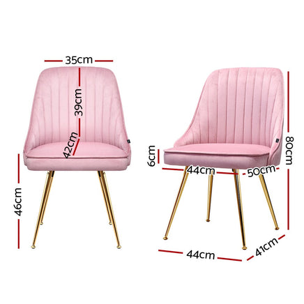 Artiss Dining Chairs Set of 2 Velvet Channel Tufted Pink Furniture Kings Warehouse