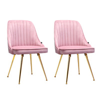 Artiss Dining Chairs Set of 2 Velvet Channel Tufted Pink Furniture Kings Warehouse