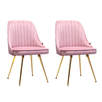 Artiss Dining Chairs Set of 2 Velvet Channel Tufted Pink Furniture Kings Warehouse