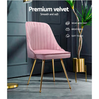 Artiss Dining Chairs Set of 2 Velvet Channel Tufted Pink Furniture Kings Warehouse