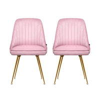Artiss Dining Chairs Set of 2 Velvet Channel Tufted Pink Furniture Kings Warehouse