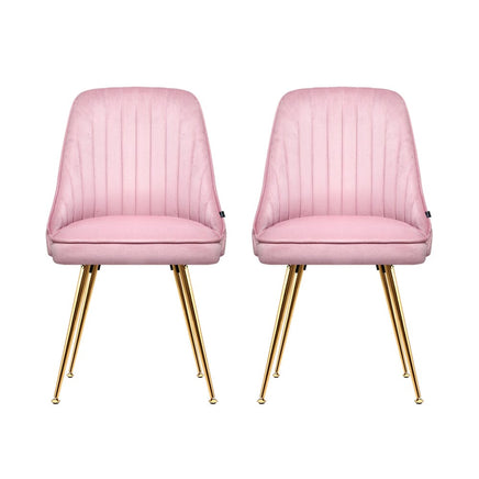 Artiss Dining Chairs Set of 2 Velvet Channel Tufted Pink Furniture Kings Warehouse