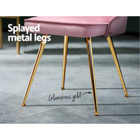 Artiss Dining Chairs Set of 2 Velvet Channel Tufted Pink Furniture Kings Warehouse
