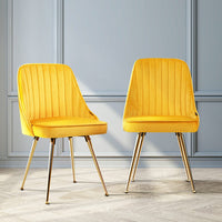 Artiss Dining Chairs Set of 2 Velvet Channel Tufted Yellow Furniture Kings Warehouse