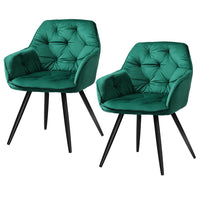 Artiss Dining Chairs Set of 2 Velvet Diamond Tufted Armchair Green Furniture Kings Warehouse
