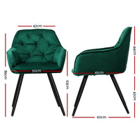 Artiss Dining Chairs Set of 2 Velvet Diamond Tufted Armchair Green Furniture Kings Warehouse