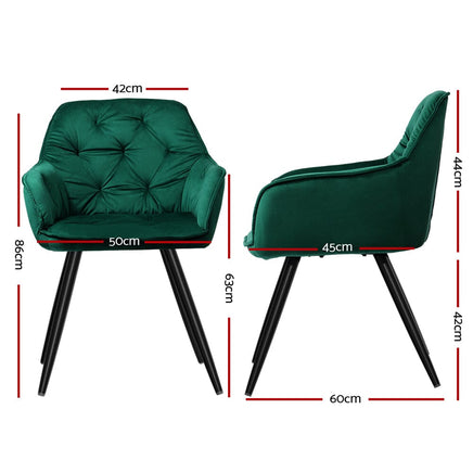 Artiss Dining Chairs Set of 2 Velvet Diamond Tufted Armchair Green Furniture Kings Warehouse