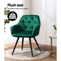 Artiss Dining Chairs Set of 2 Velvet Diamond Tufted Armchair Green Furniture Kings Warehouse