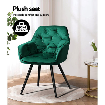 Artiss Dining Chairs Set of 2 Velvet Diamond Tufted Armchair Green Furniture Kings Warehouse