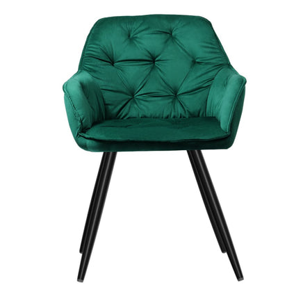 Artiss Dining Chairs Set of 2 Velvet Diamond Tufted Armchair Green Furniture Kings Warehouse