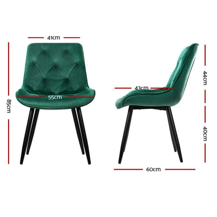 Artiss Dining Chairs Set of 2 Velvet Diamond Tufted Green Furniture Kings Warehouse