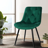 Artiss Dining Chairs Set of 2 Velvet Diamond Tufted Green Furniture Kings Warehouse