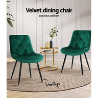 Artiss Dining Chairs Set of 2 Velvet Diamond Tufted Green Furniture Kings Warehouse
