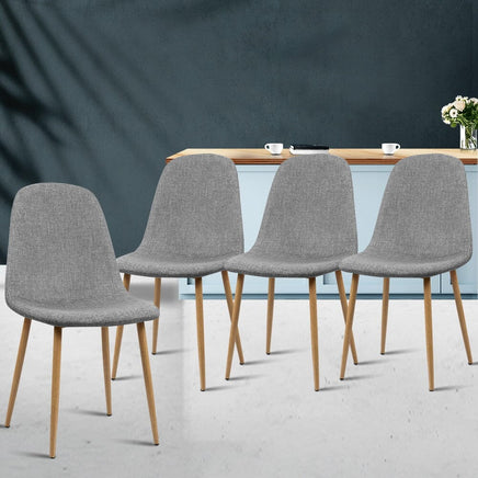Artiss Dining Chairs Set of 4 Linen Curved Slope Grey Furniture Kings Warehouse