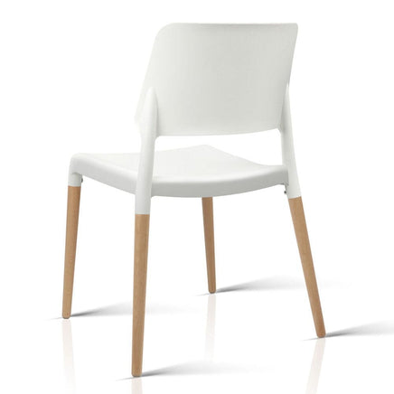 Artiss Dining Chairs Set of 4 Plastic Wooden Stackable White Furniture Kings Warehouse