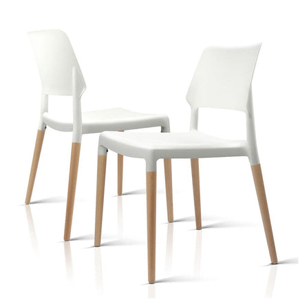 Artiss Dining Chairs Set of 4 Plastic Wooden Stackable White Furniture Kings Warehouse