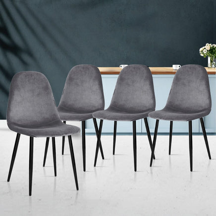 Artiss Dining Chairs Set of 4 Velvet Curved Slope Grey Furniture Kings Warehouse