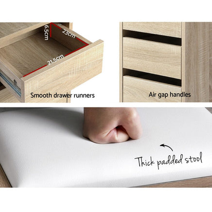 Artiss Dressing Table Stool Set Corner 5 Drawers Oak Furniture Kings Warehouse