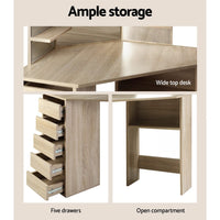 Artiss Dressing Table Stool Set Corner 5 Drawers Oak Furniture Kings Warehouse